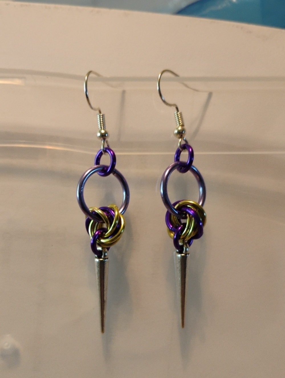 Purple and Gold Chainmail Spiked Mobius Earrings
